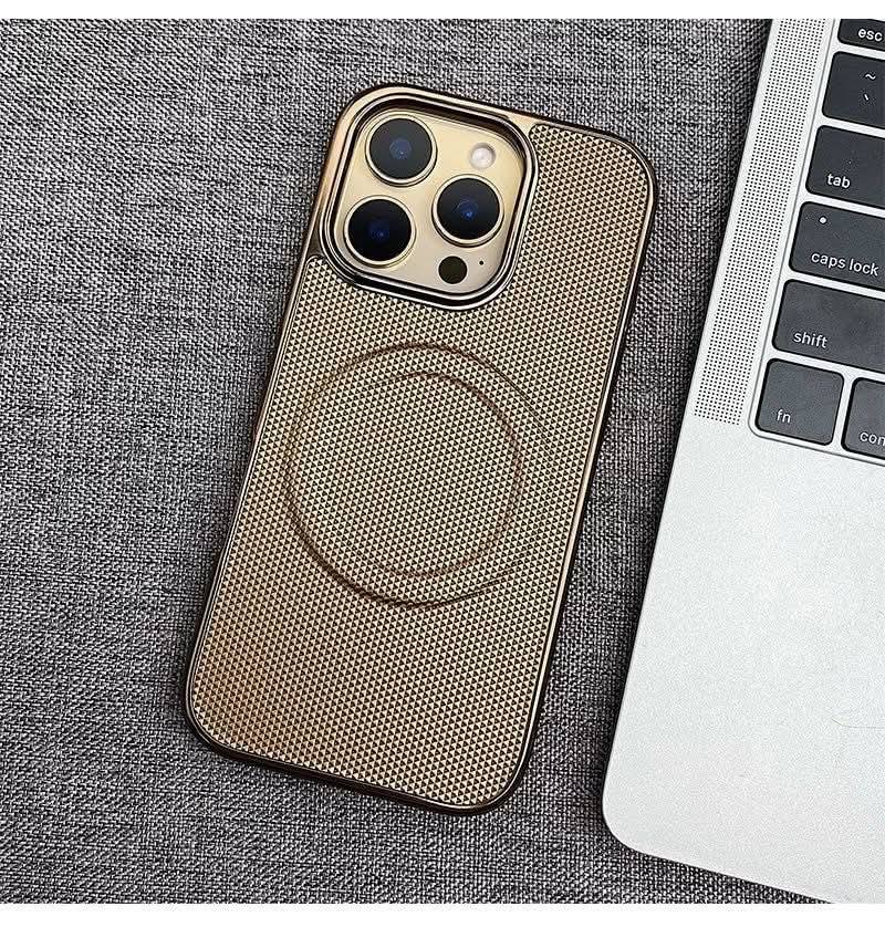 Luxury Business Plating Frame Leather Magnetic Phone Case For iPhone