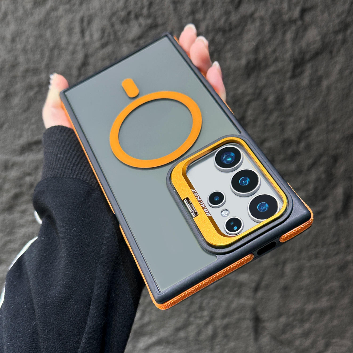 New Premium Blackish Transparent Magsafe Camera Stand Case For Samsung